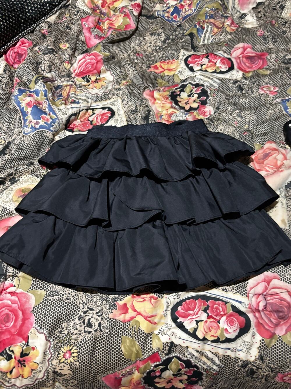 Ralph Lauren blue label 6x black elastic waist multi tier ruffle skirt black euc